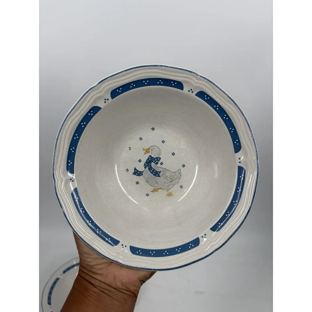 VTG Country Blue Bow Geese Goose Dessert Soup Bowls Set of 2 Cottagecore